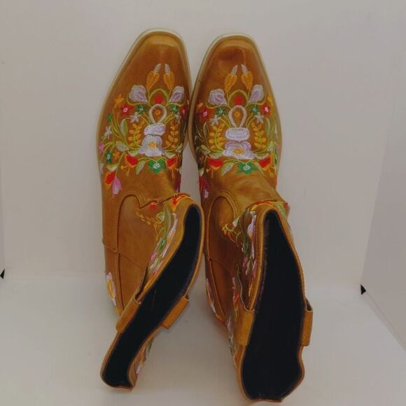 Retro Embroidered Brown Western Boots - Women's Size 8.5 - Picture 5 of 7